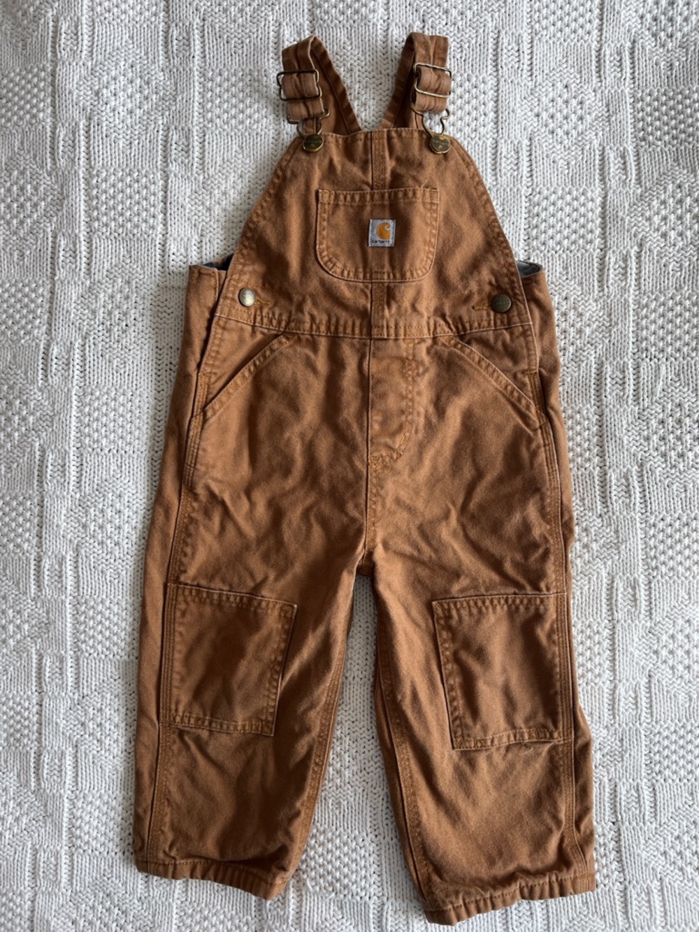 Carhartt Kids' Canvas Bib Overall Flannel-Lined in Carhartt Brown Sz 2T - Picture 3 of 10